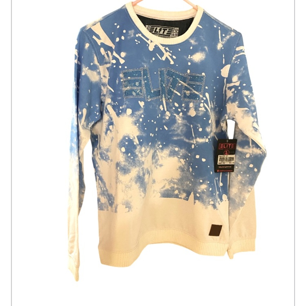 Elite Blue‎ and White Splatter & sequined Sweatshirt. Size 14-16. NWT.